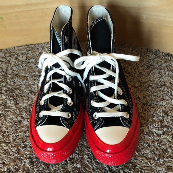 Converse Commes des Garcons Play Chuck 70 High Heart Black Red Sole W 6 with box - Picture 3 of 7